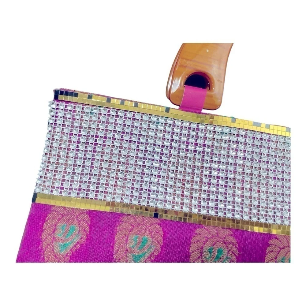 Ethic Purse pink gold hard case bag/purse traditional plastic wood like handles